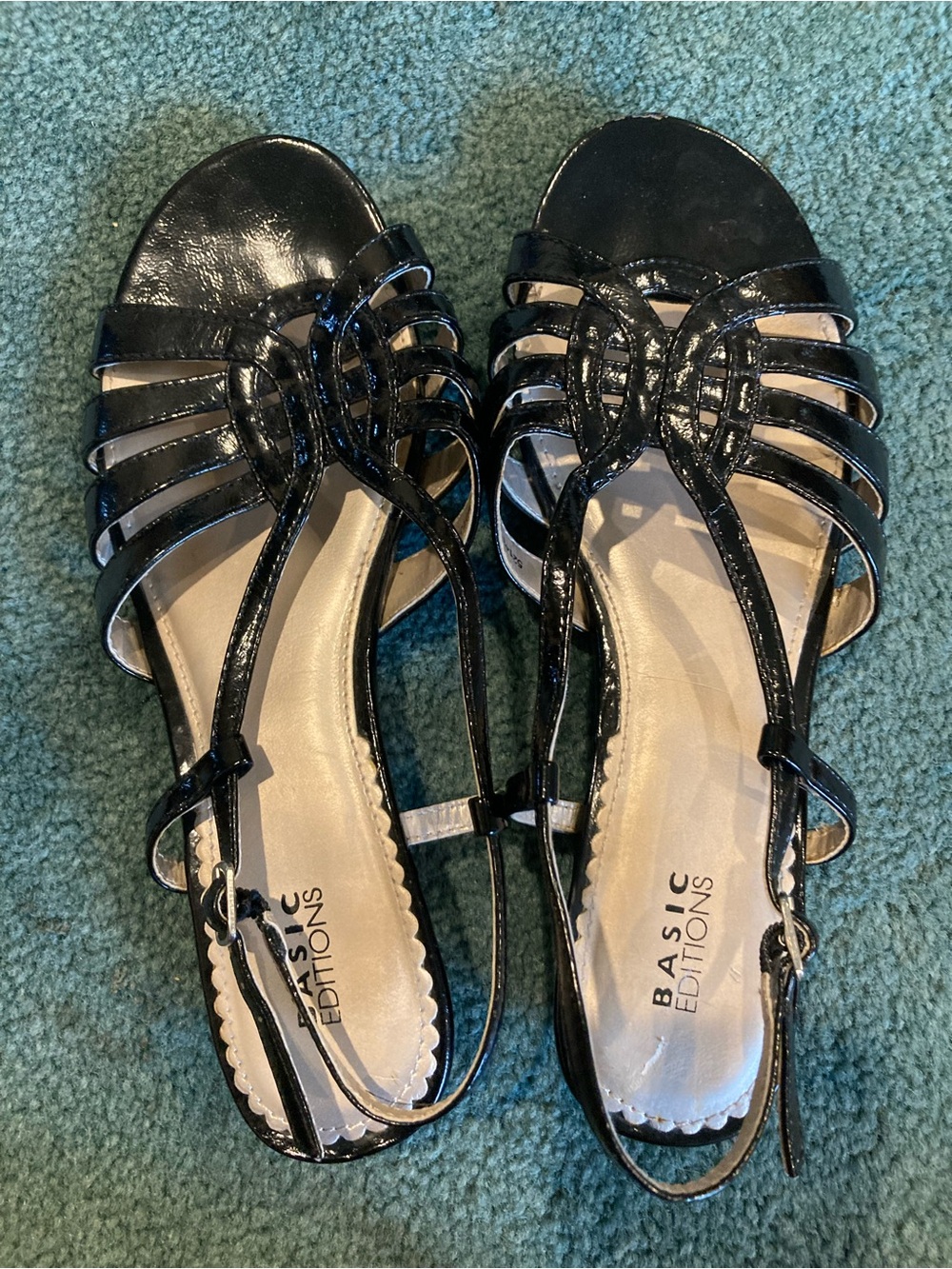 Basic Editions Black Patent Multi-Strap Women's Sandals